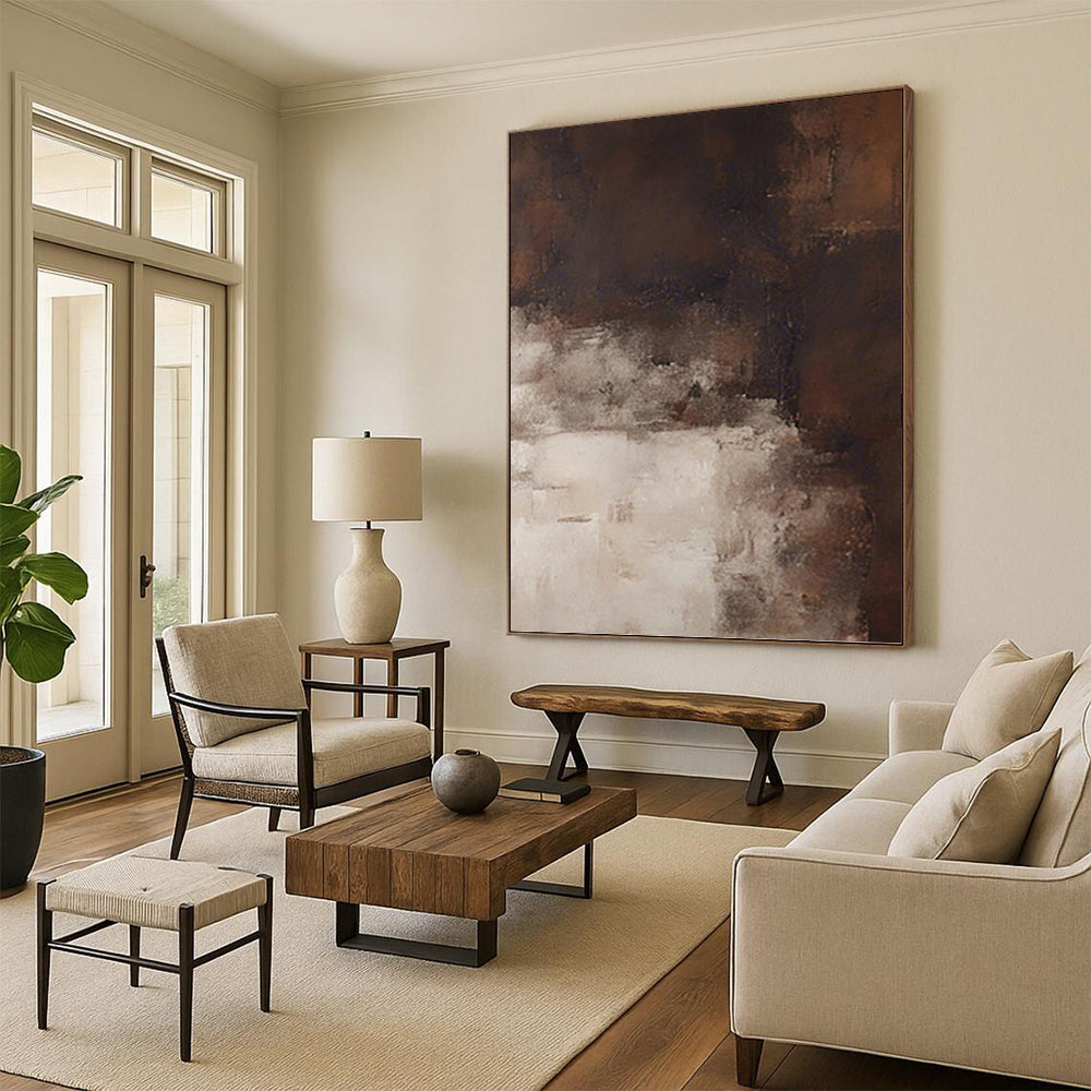 Muted Tonal Abstract in Browns and Whites - Abstract Painting On Canvas DKH1469