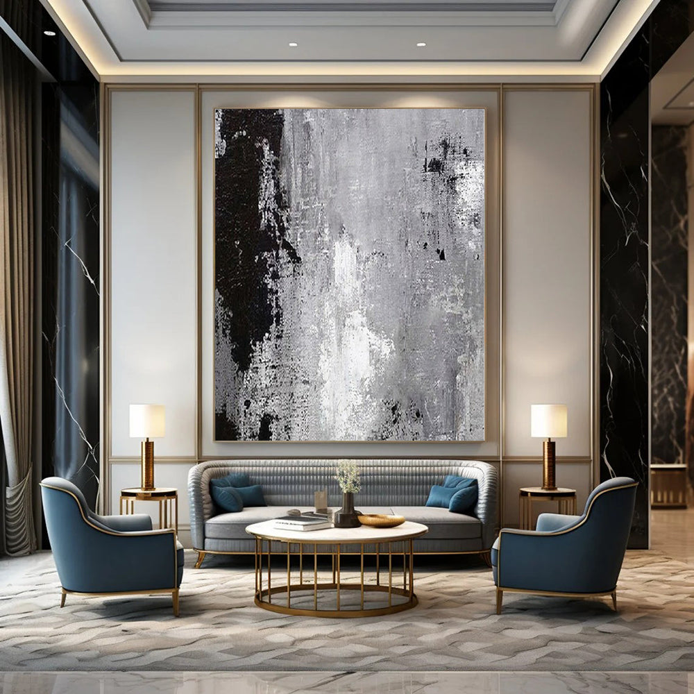 “Black - White Textured Abstraction” – Abstract Expressionist Painting CT1150
