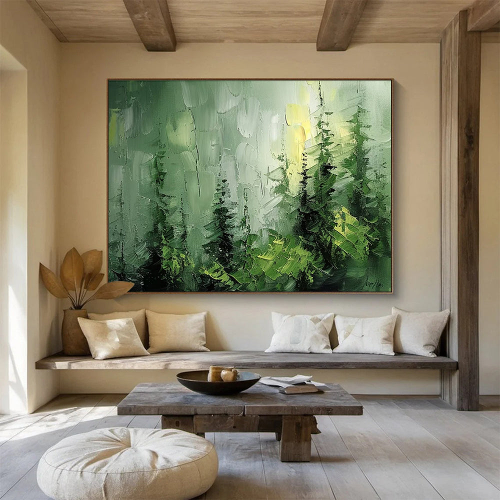 “Misty Green Forest” - Impressionistic Landscape Painting On Canvas DKH830