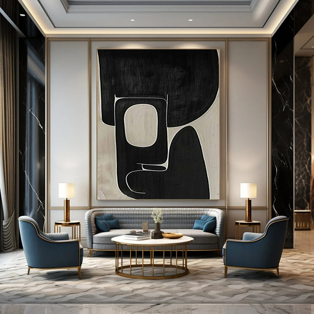 “Intricate Black - White Geometric Forms” – Abstract Geometric Painting CT1107