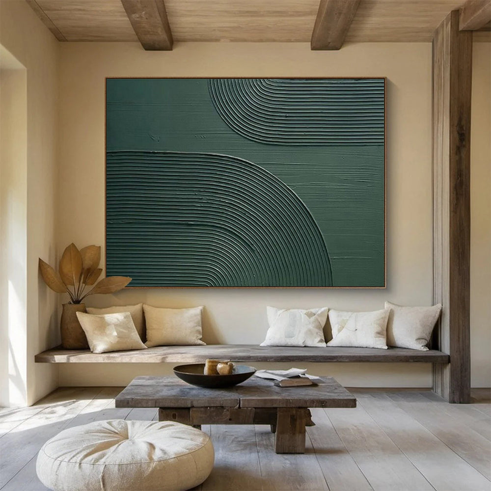 “Emerald Arched Textures” - Green, Gray Minimalist Abstract Painting On Canvas DKH752