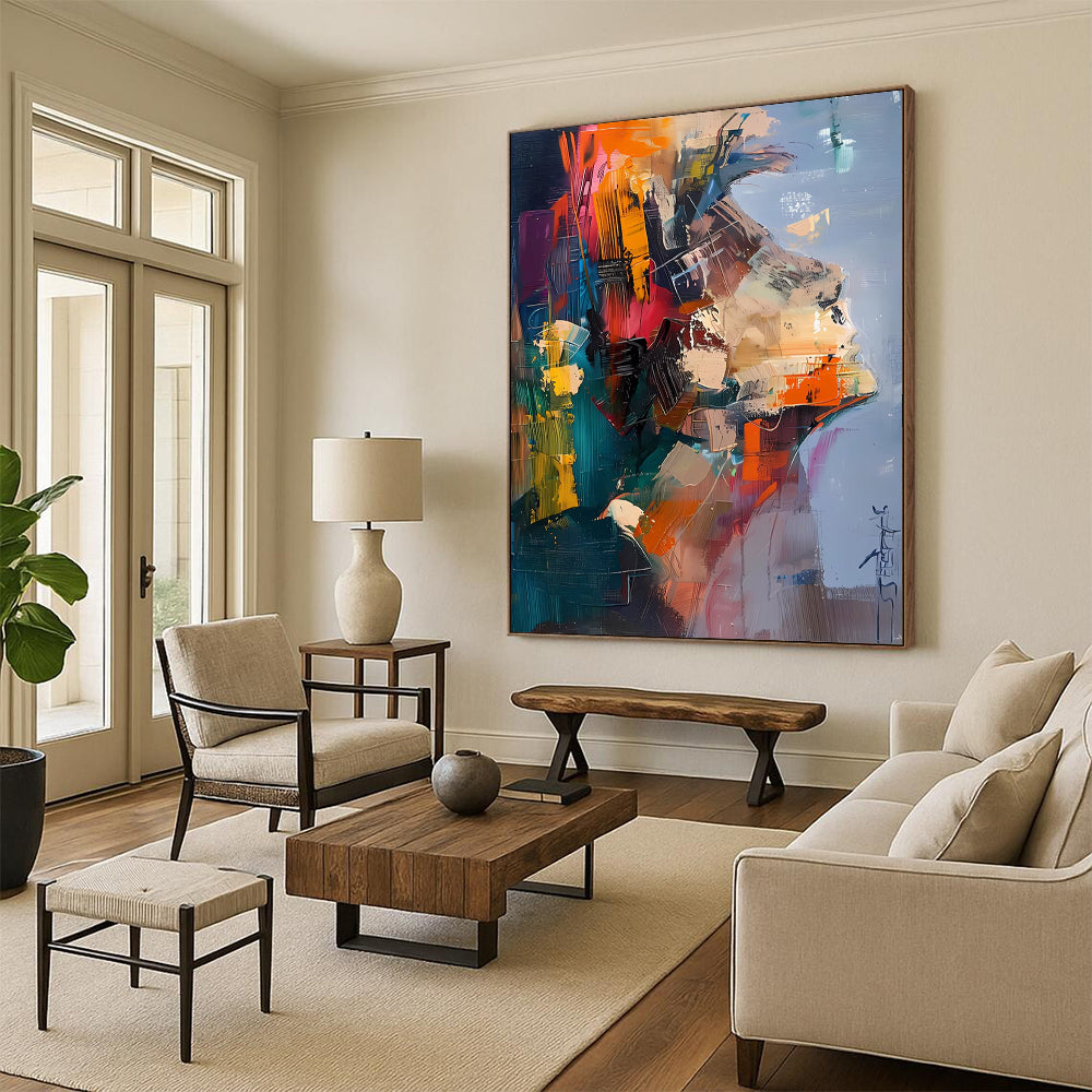 “Color - Blocked Portrait” - Multicolor, Abstract Portrait Painting On Canvas DTP285