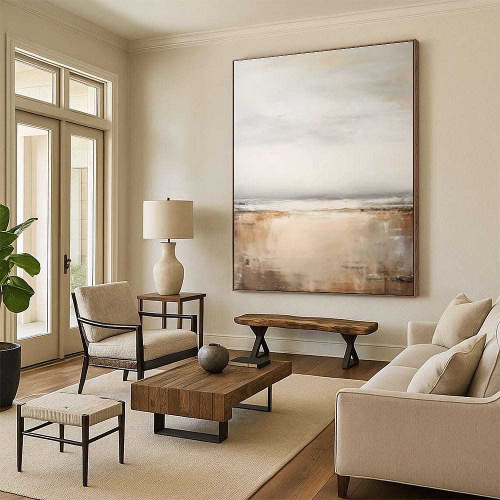 “Beige - Gray Abstract Horizons” ,Abstract Landscape Painting CT0842