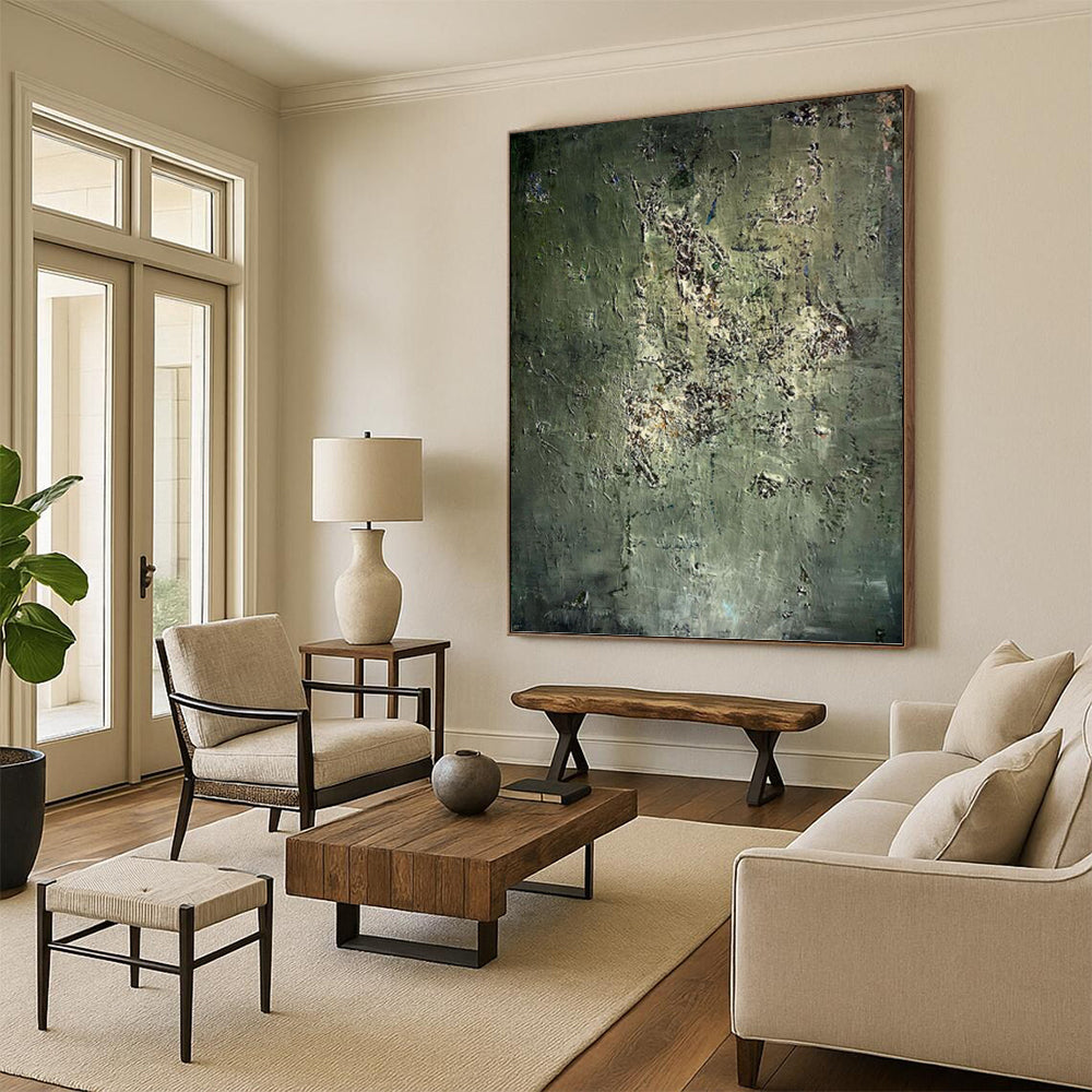 “Mossy Green Textures” - Green & Brown Abstract Textured Painting On Canvas DKH1195