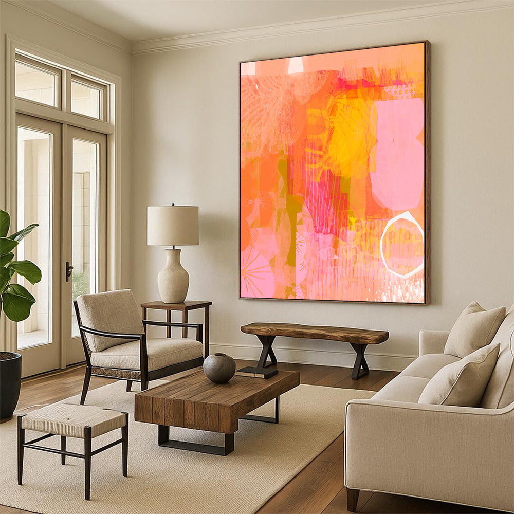 “Coral - Toned Abstract Layers” - Abstract Mixed - Media Art CT2003
