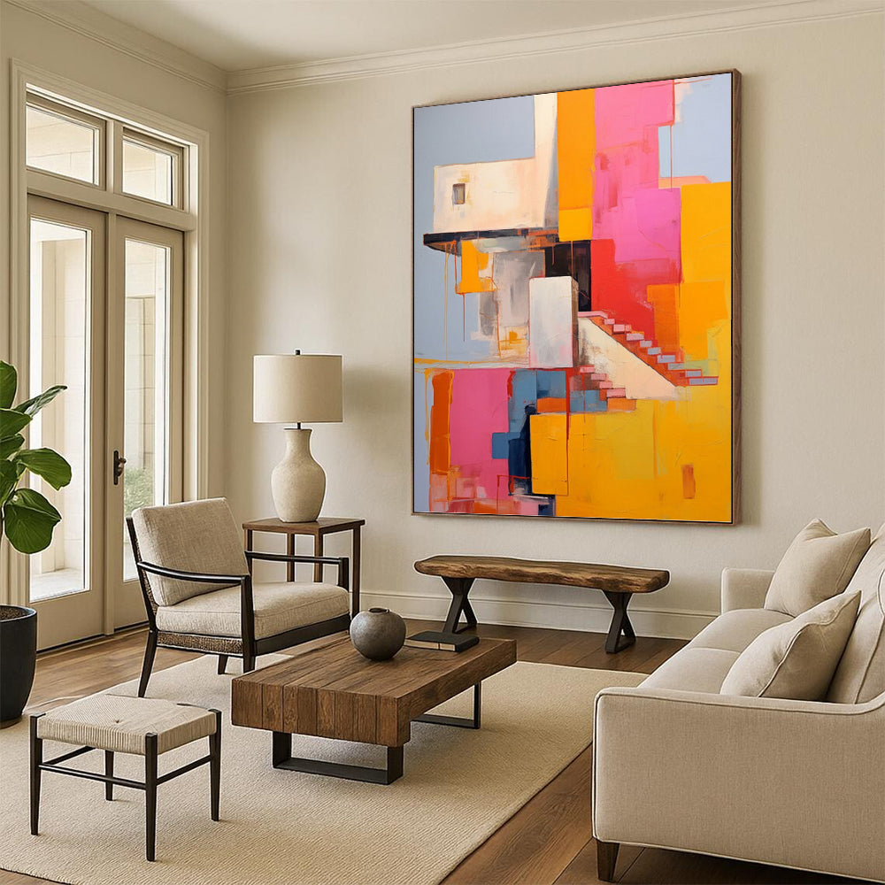 Vibrant Color Block Abstract Architecture - Abstract Painting On Canvas DKH1323