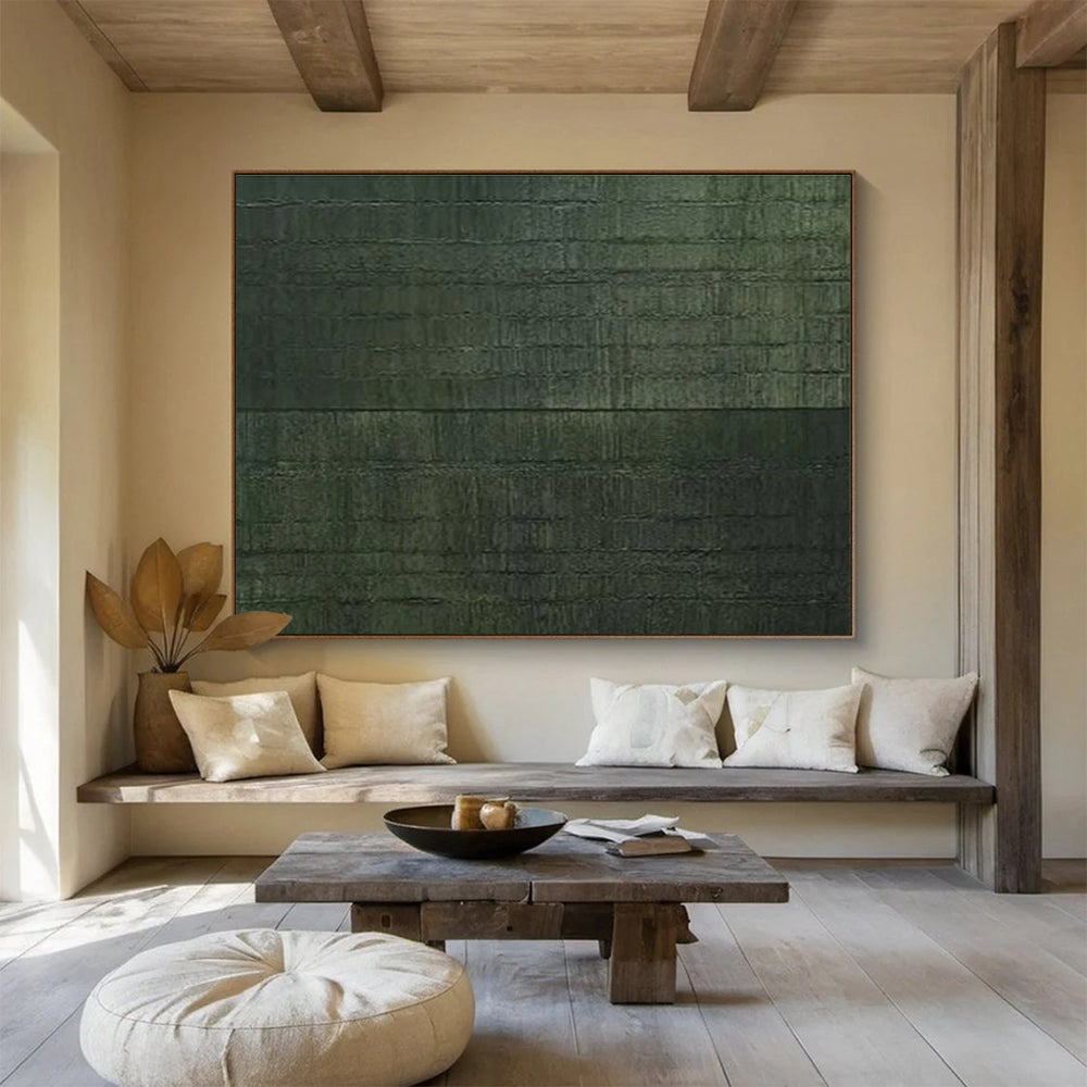 Dark Green Textured Abstract Painting On Canvas DKH656