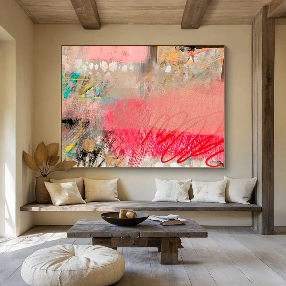Blush & Brushstrokes Pink Colorful Abstract Strokes Painting On Canvas DKH206