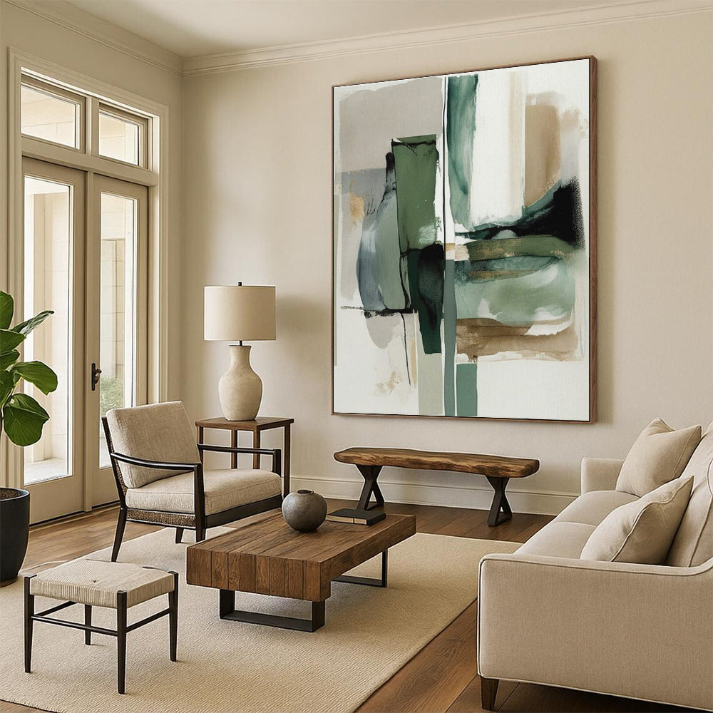 Muted Green, Blue & Brown Shapes, “Nature’s Harmony” - Abstract Geometric Acrylic Painting CT0758