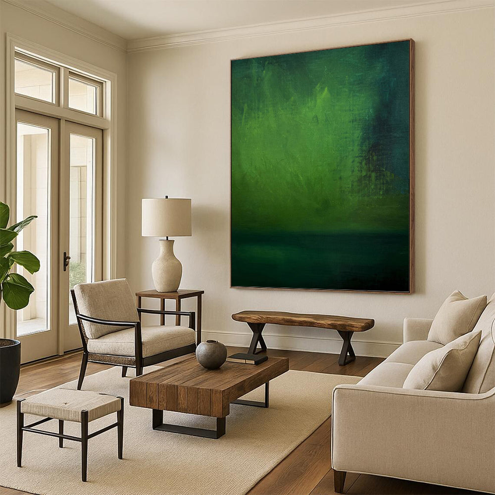 “Mystic Green Depths” - Dark Green & Teal Abstract Landscape Painting On Canvas DKH1188