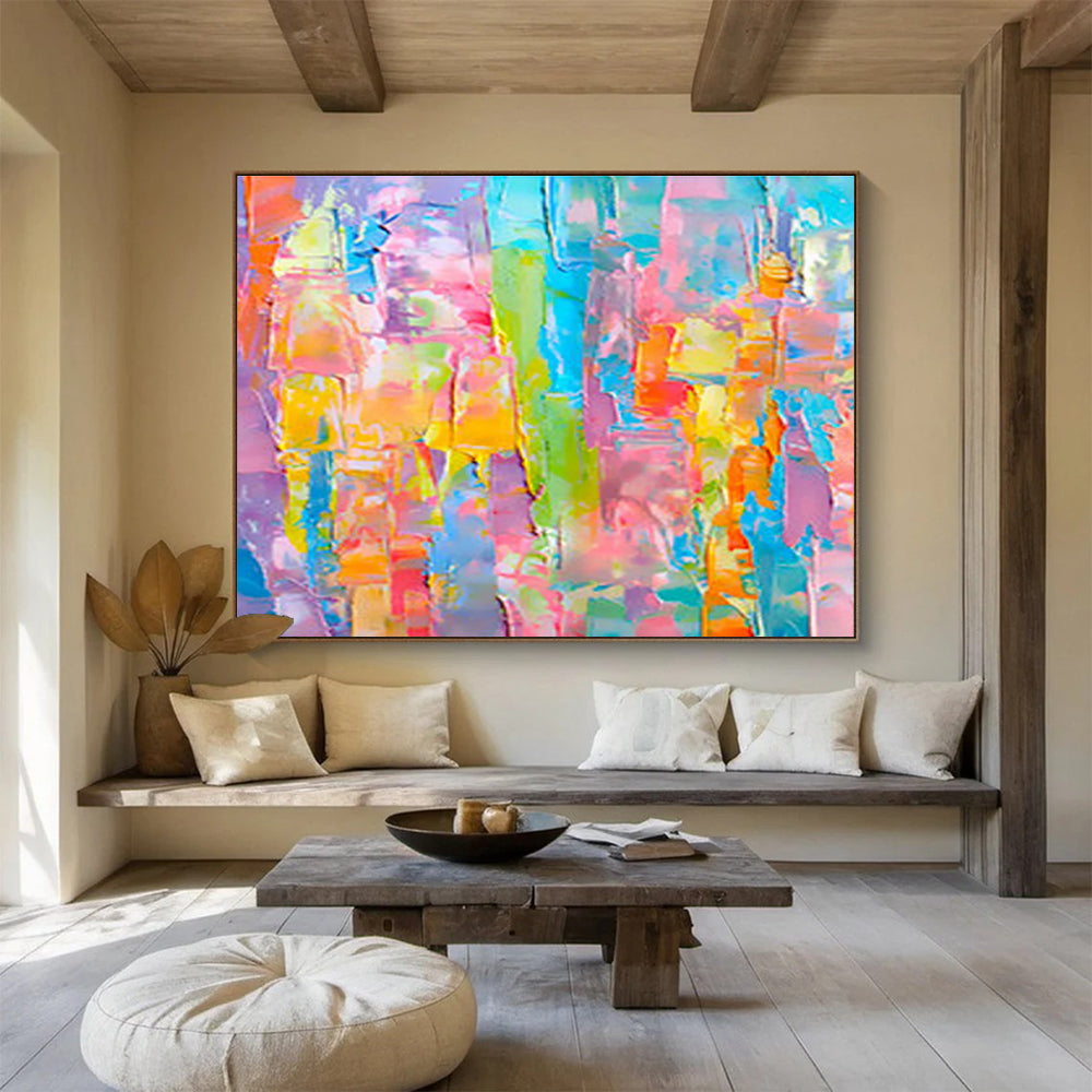 “Colorful Patchwork” Abstract Impasto Painting On Canvas DKH381