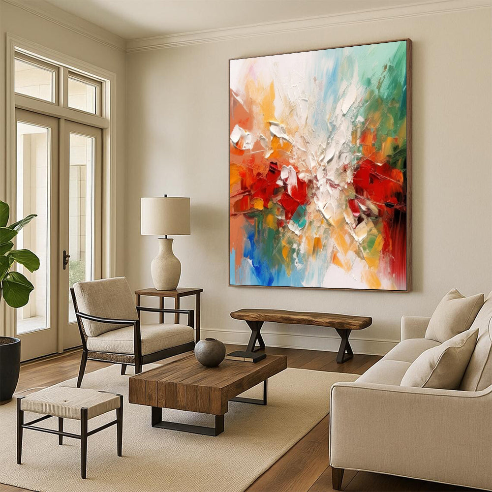“Colorful Abstract Burst” - Impressionist Abstract Painting On Canvas DTP079