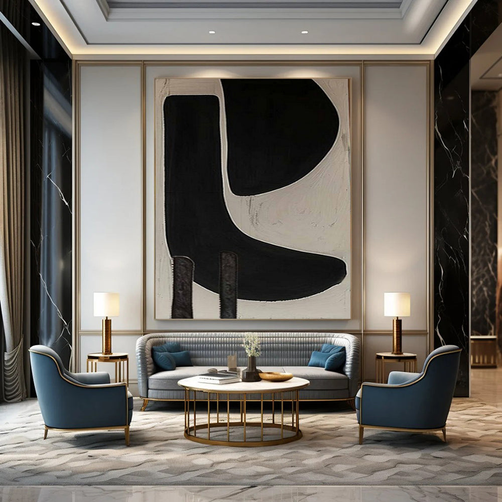 “Black and White Geometric Forms” – Abstract Geometric Painting CT1073
