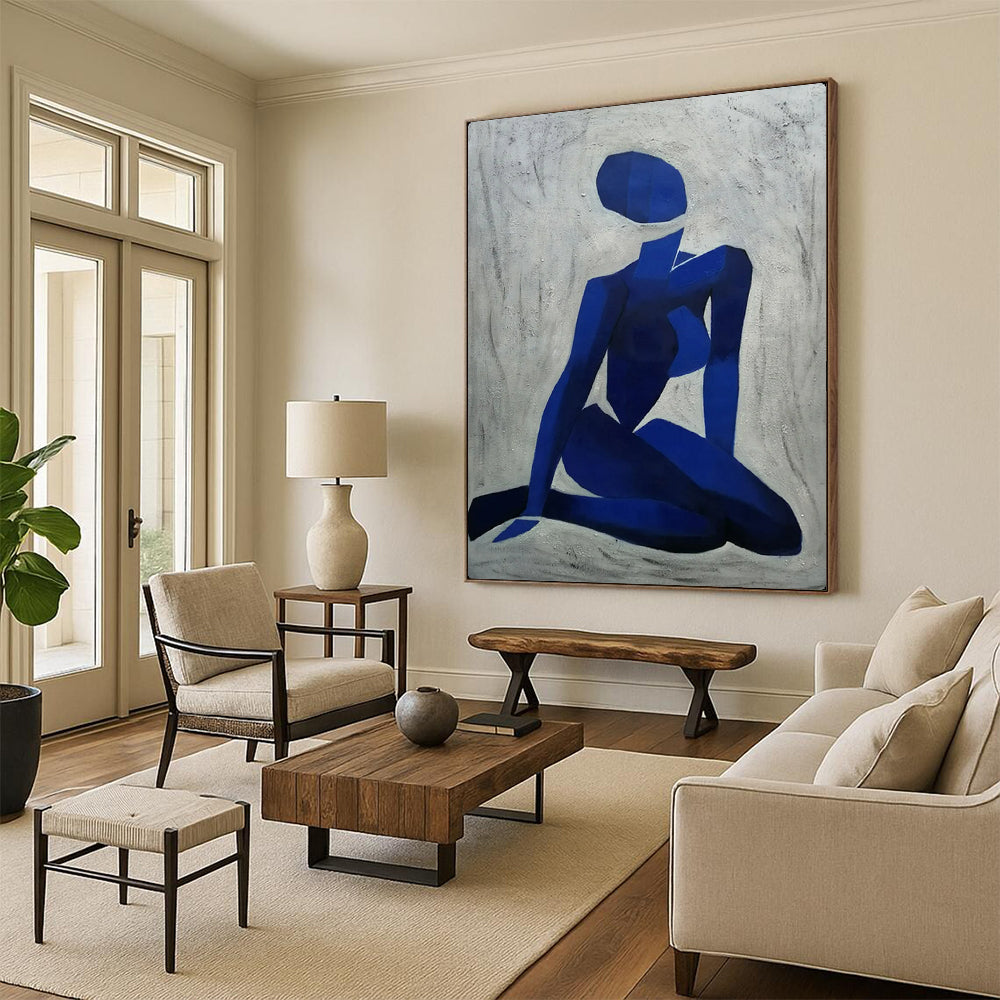 “Blue Abstract Figure” – Cubist - Inspired Oil Painting On Canvas CT2165