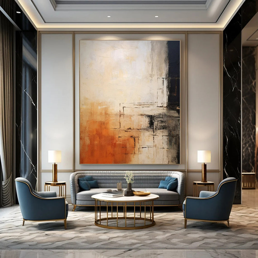 Warm Tones with Black Lines - Abstract Geometric Acrylic On Canvas CT1335