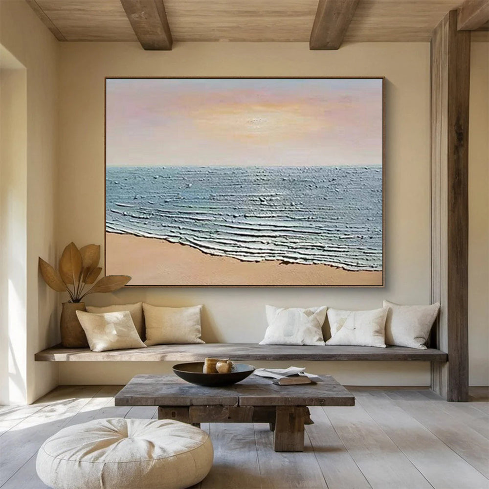 Textured Beach Waves - Impasto Seascape Painting On Canvas DLZ184