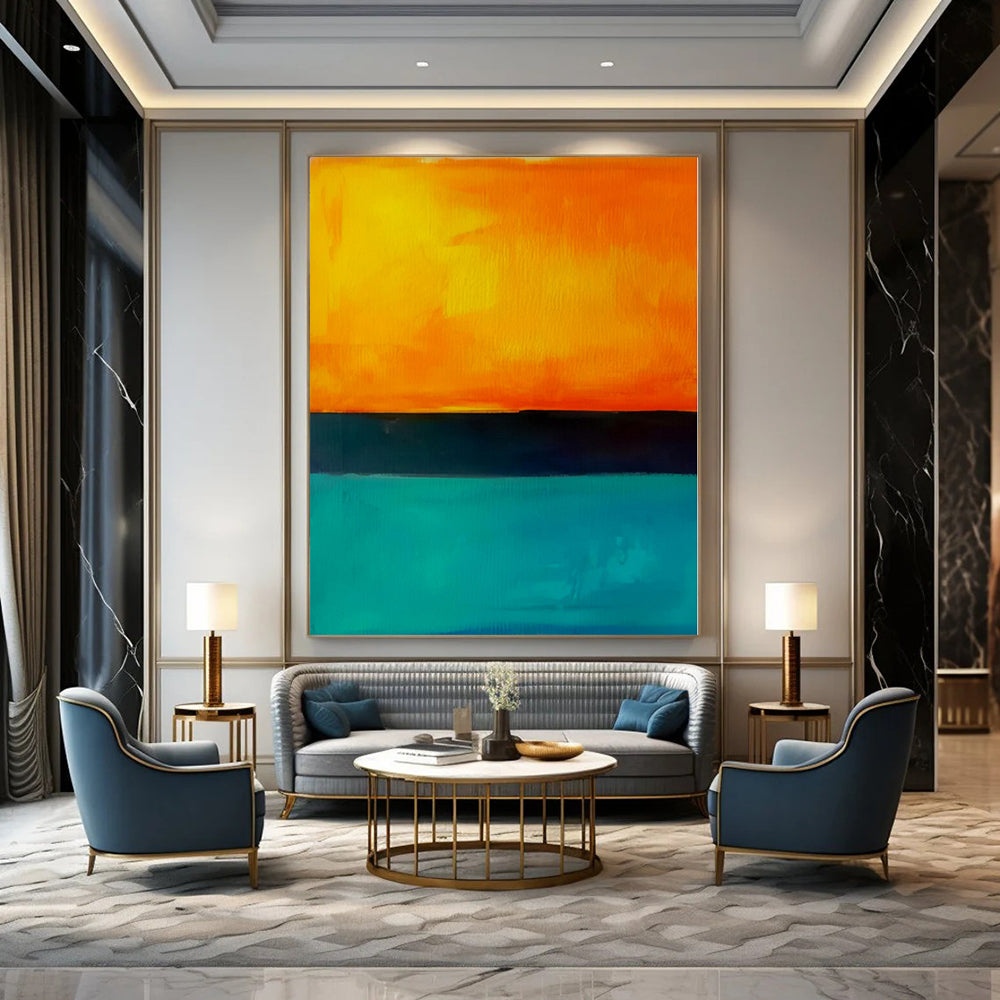 “Sunset Hues (Orange - Teal - Black)” – Color Field Painting CT1187