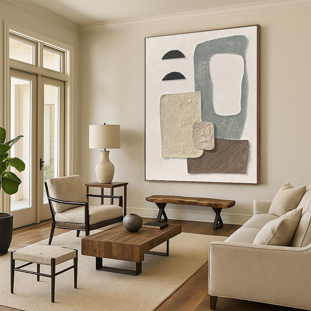 “Neutral - Toned Collage Abstract - Textured Stories” Painting On Canvas DKH1135