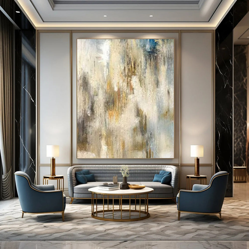 “Beige - Blue - Gold Textured Strokes” – Abstract Textured Stroke Art CT1003