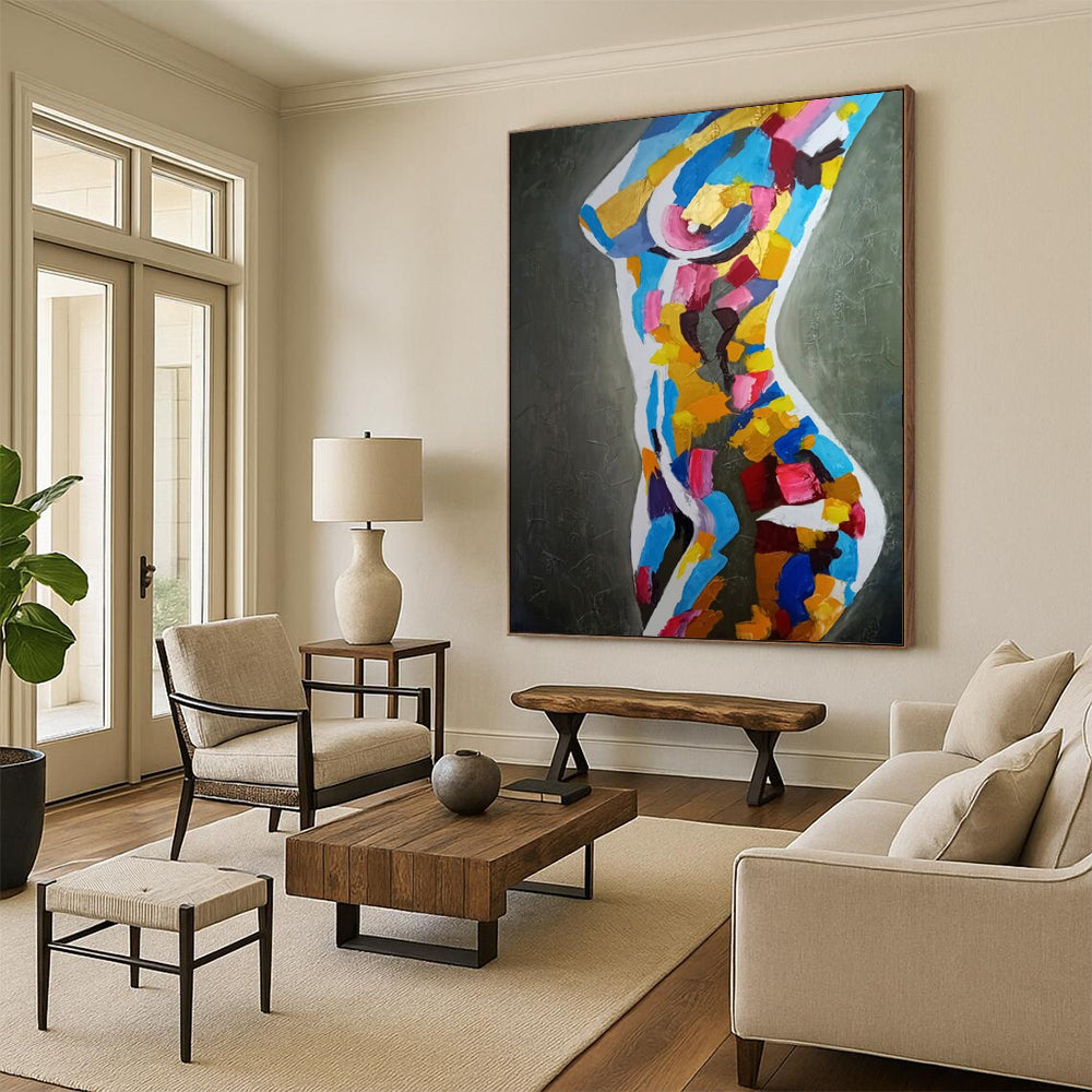 “Fragmented Feminine Hues” - Colorful Abstract Female Torso Painting On Canvas CT2189