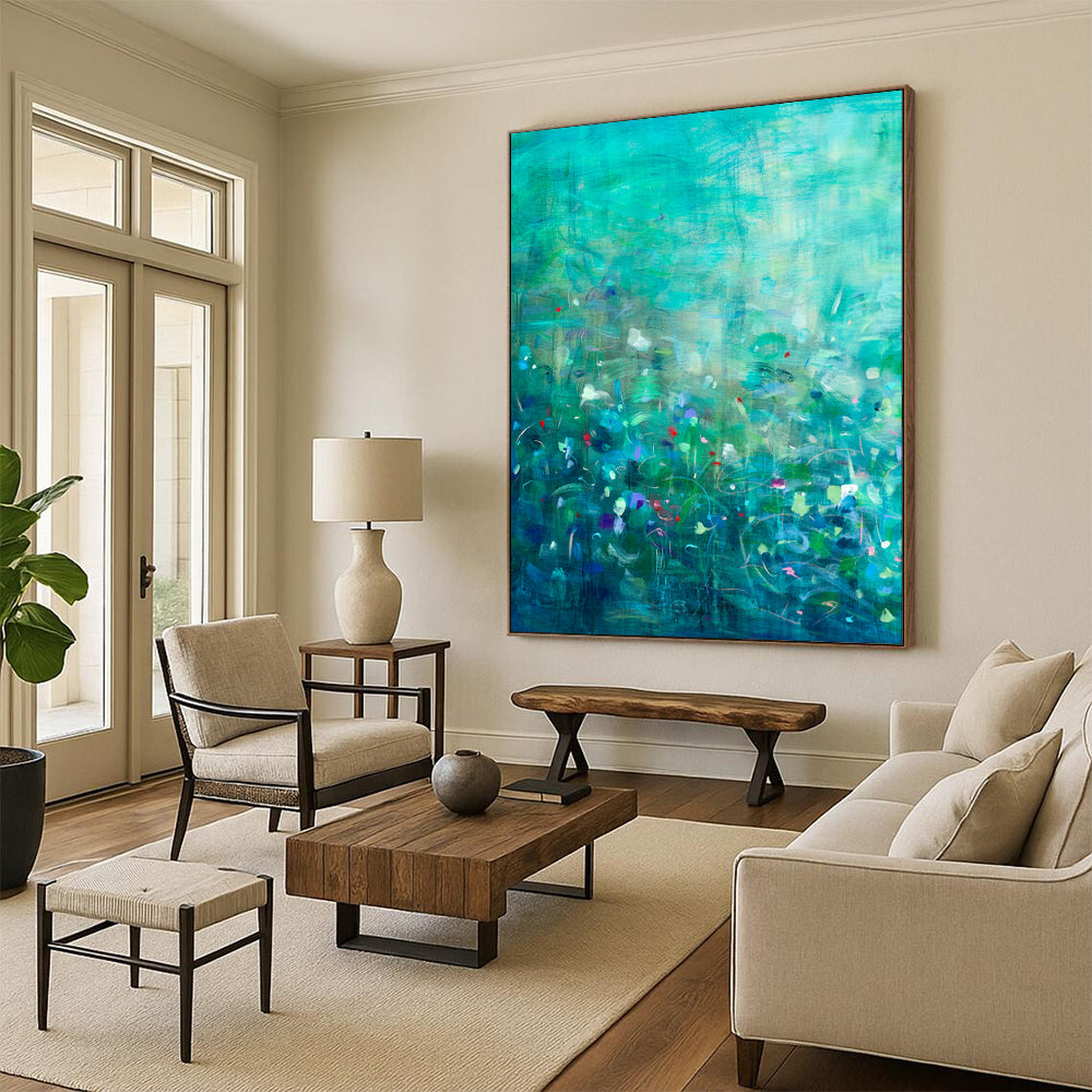 Teal, Colorful Flecks - "Enchanted Forest" - Abstract Landscape Painting CT1859