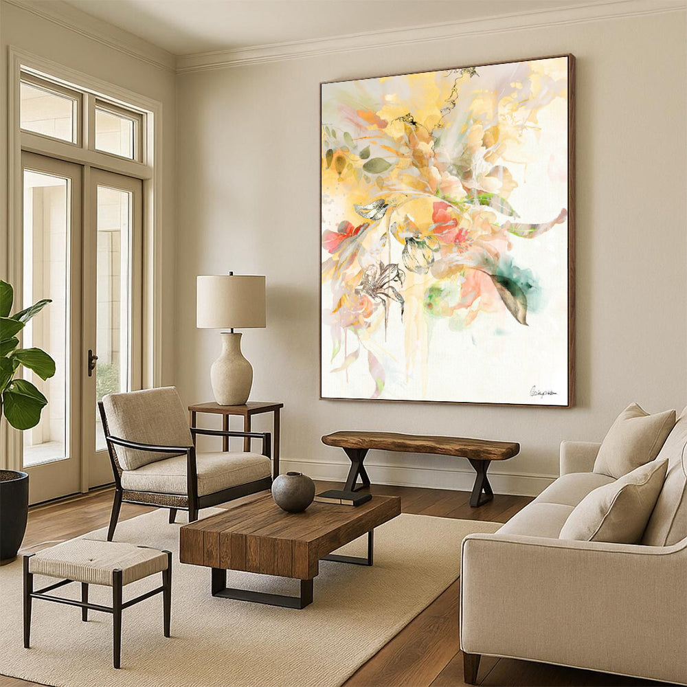 “Yellow - Hued Floral Burst” - Vibrant Flower Bouquet Painting On Canvas DKH1087