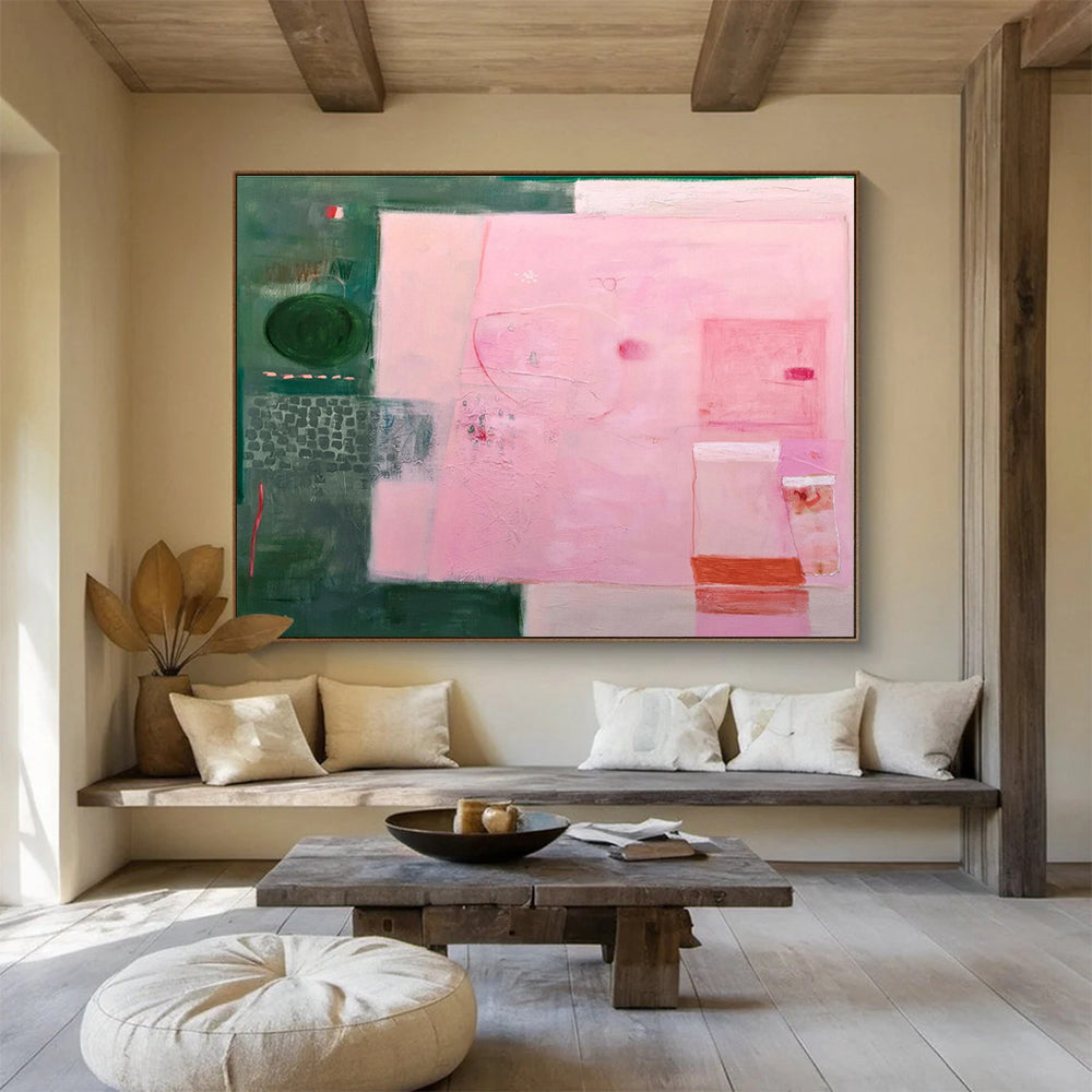 Abstract with Pink and Green - Layered Textures and Subtle Details Painting On Canvas DKH060