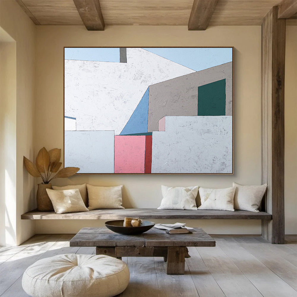 Pastel Shapes & Soft Edges in Blush, Beige, and Charcoal, Minimalist Abstract Painting On Canvas DKH572