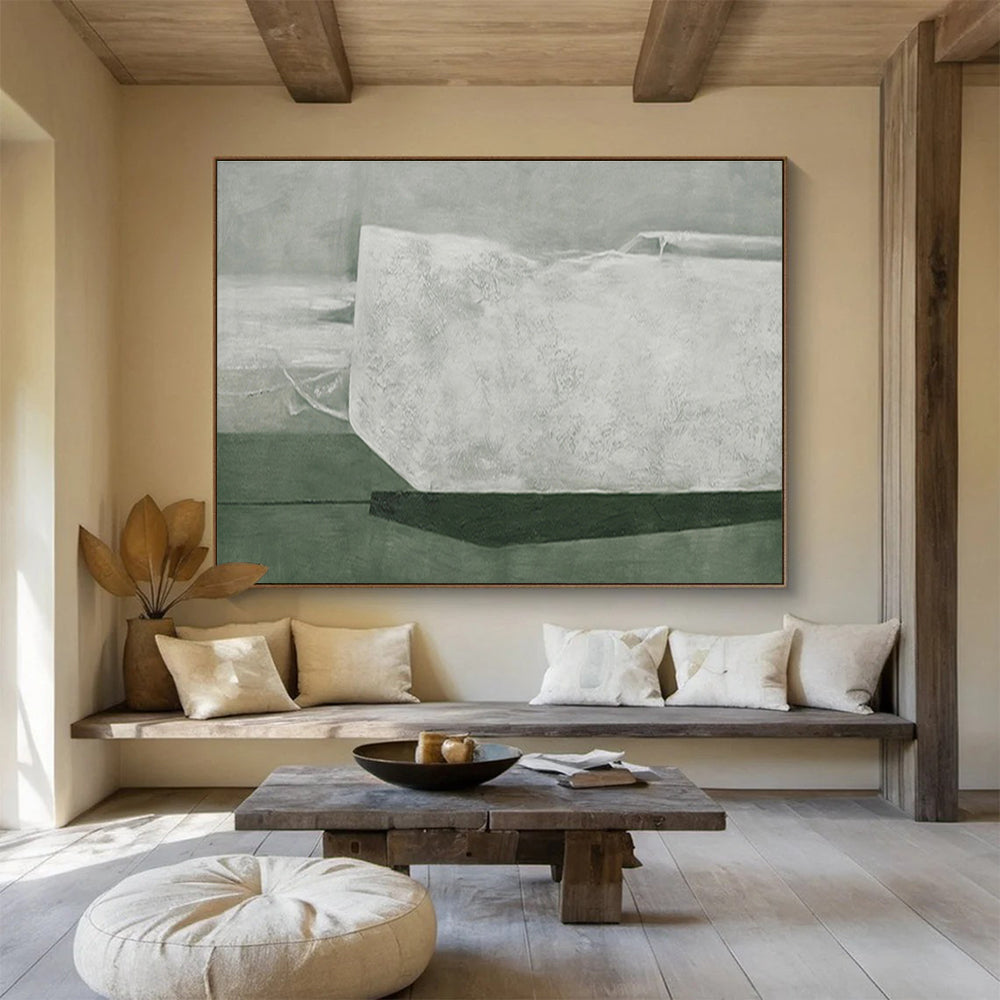 Gray - Green Abstract Form - Minimalist Abstract Painting On Canvas DKH611