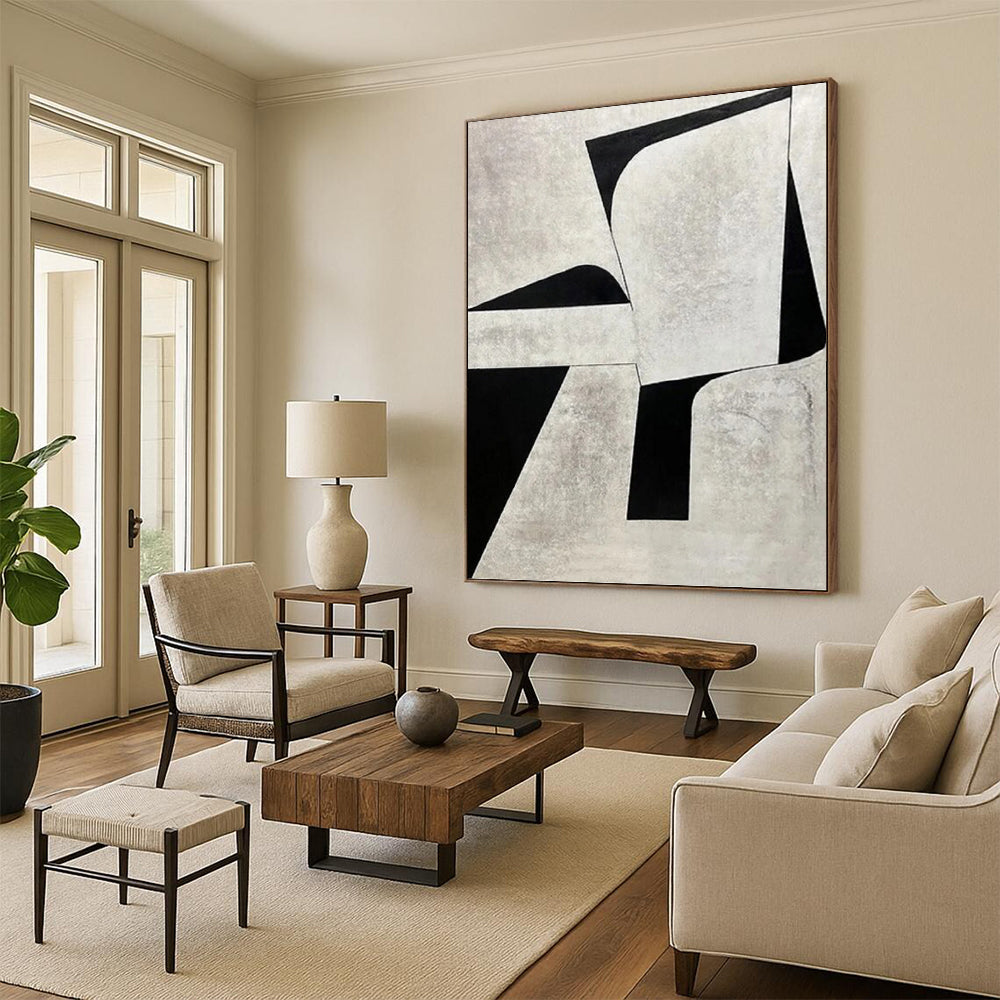 “Black and White Geometric - Modernist Vision” Painting On Canvas DKH1128