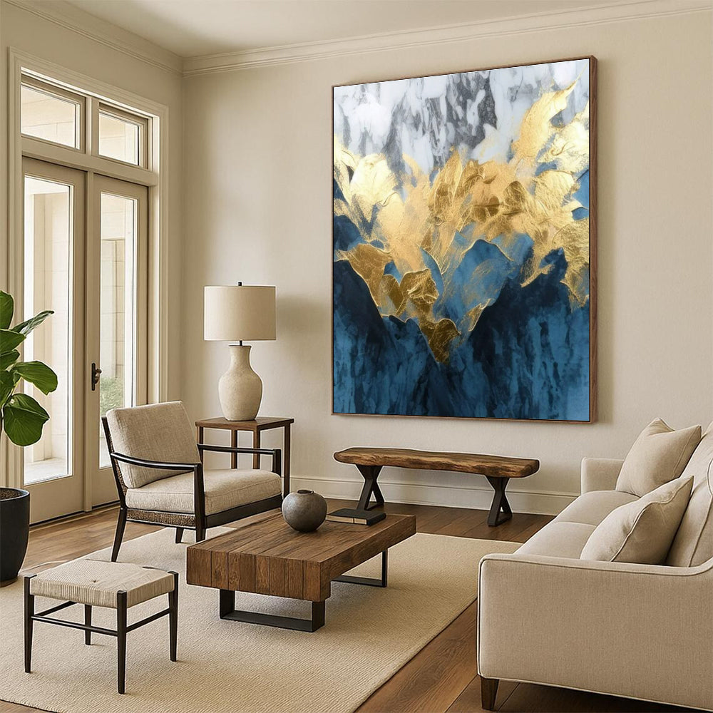 “Gold and Blue Marble” ,Mixed - Media Abstract Art CT0916