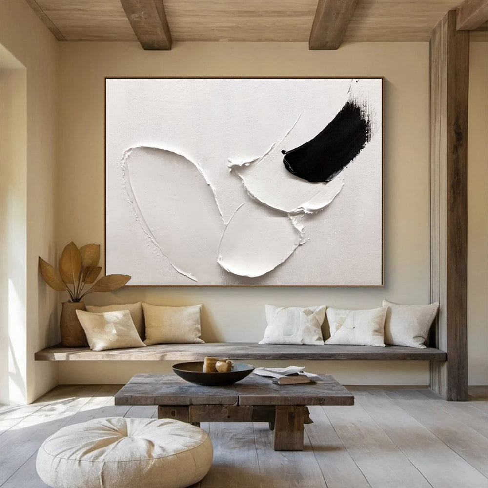 Simple Black & White Forms - White & Black Abstract Painting On Canvas DKH909