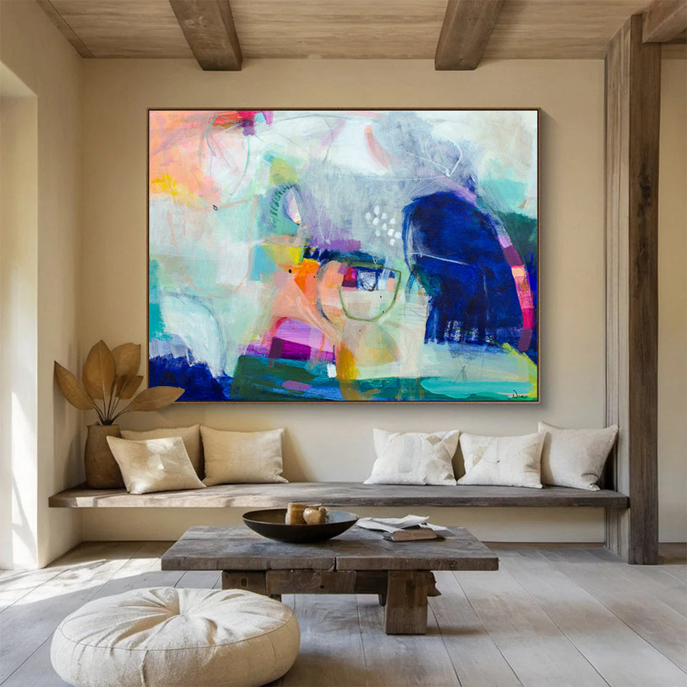 “Colorful Abstract Fusion - Pastels and Bold Hues in Dynamic Forms” Painting On Canvas DKH026