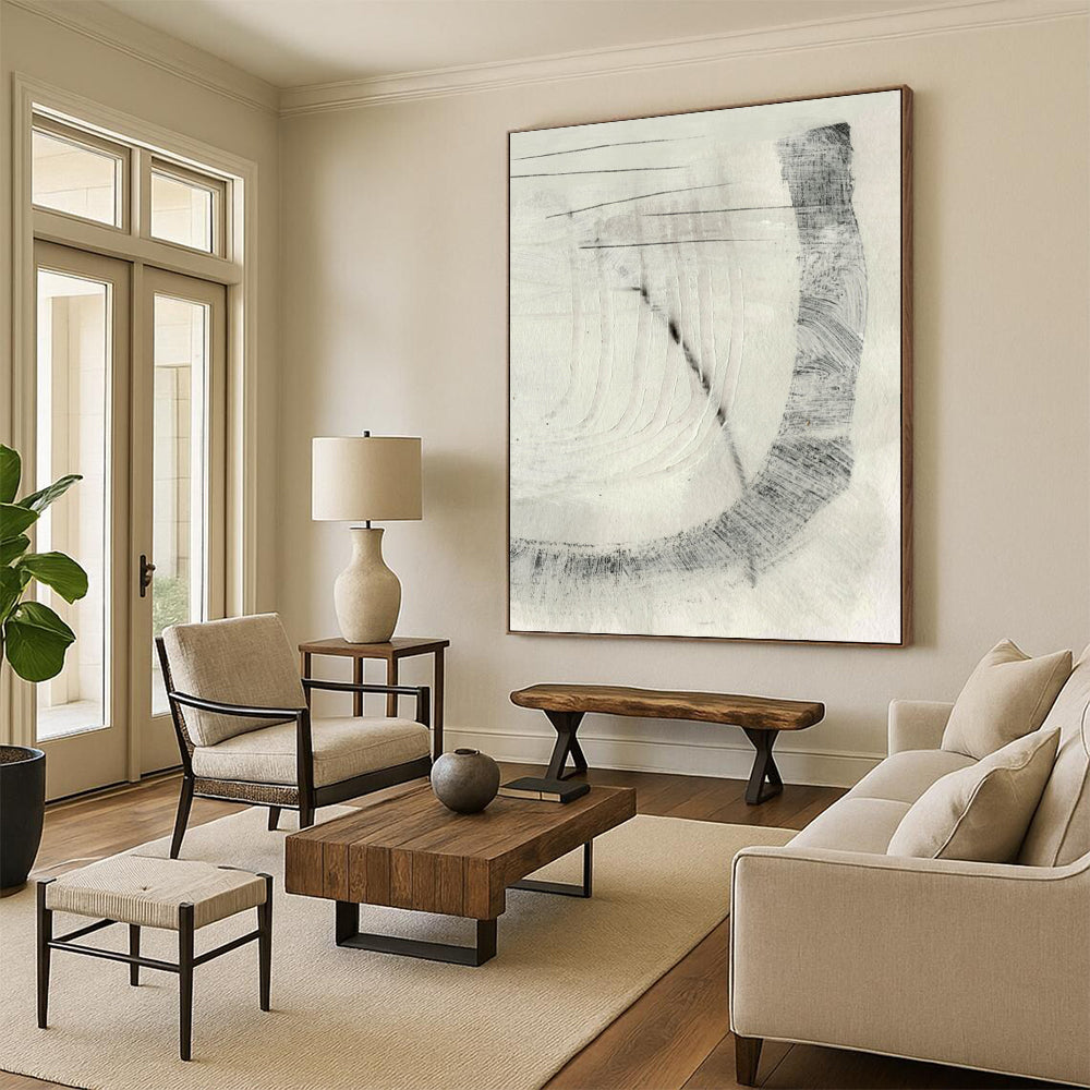 “Subtle Gray Abstract Etchings” - Gray, White Abstract Painting On Canvas DTP214