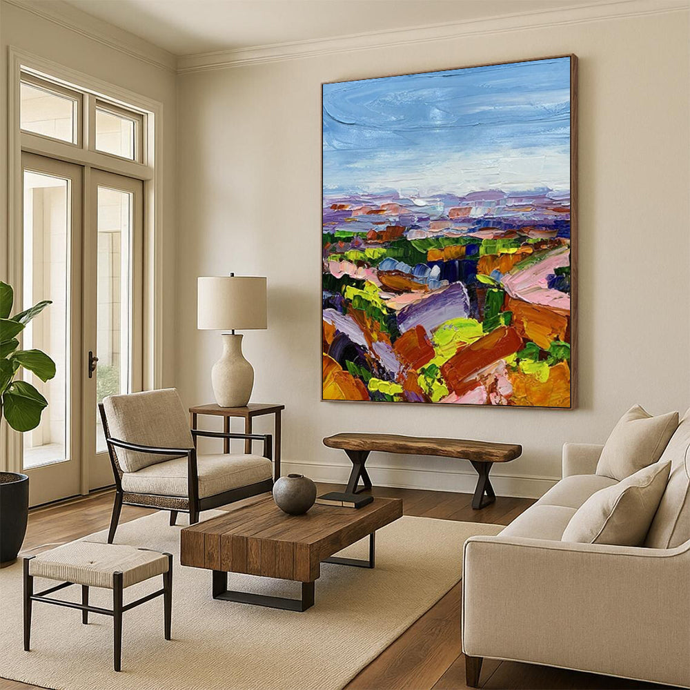 “Vibrant Landscape - Multicolor, Textured Rolling Hills” Painting On Canvas DTP276