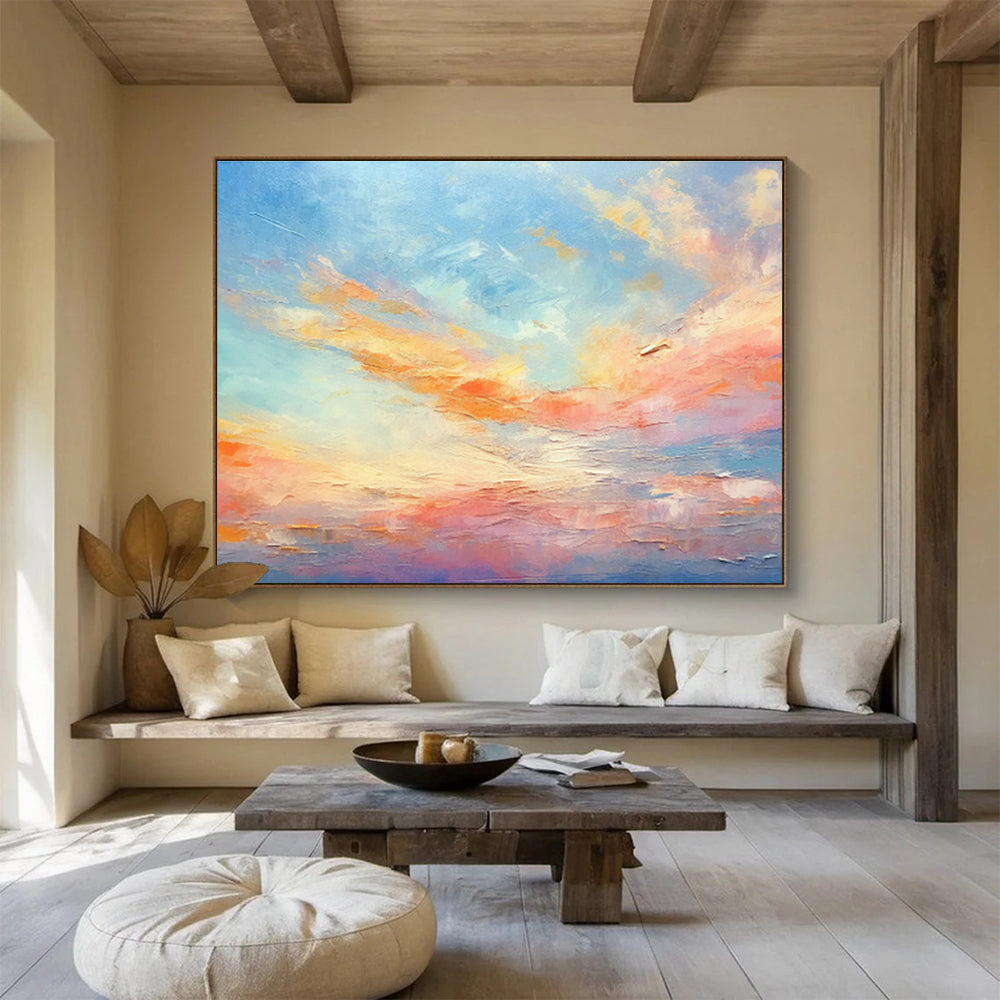 Soft Blue Sky and Colorful Clouds “Blush Sky Dreams” Painting On Canvas DKH116
