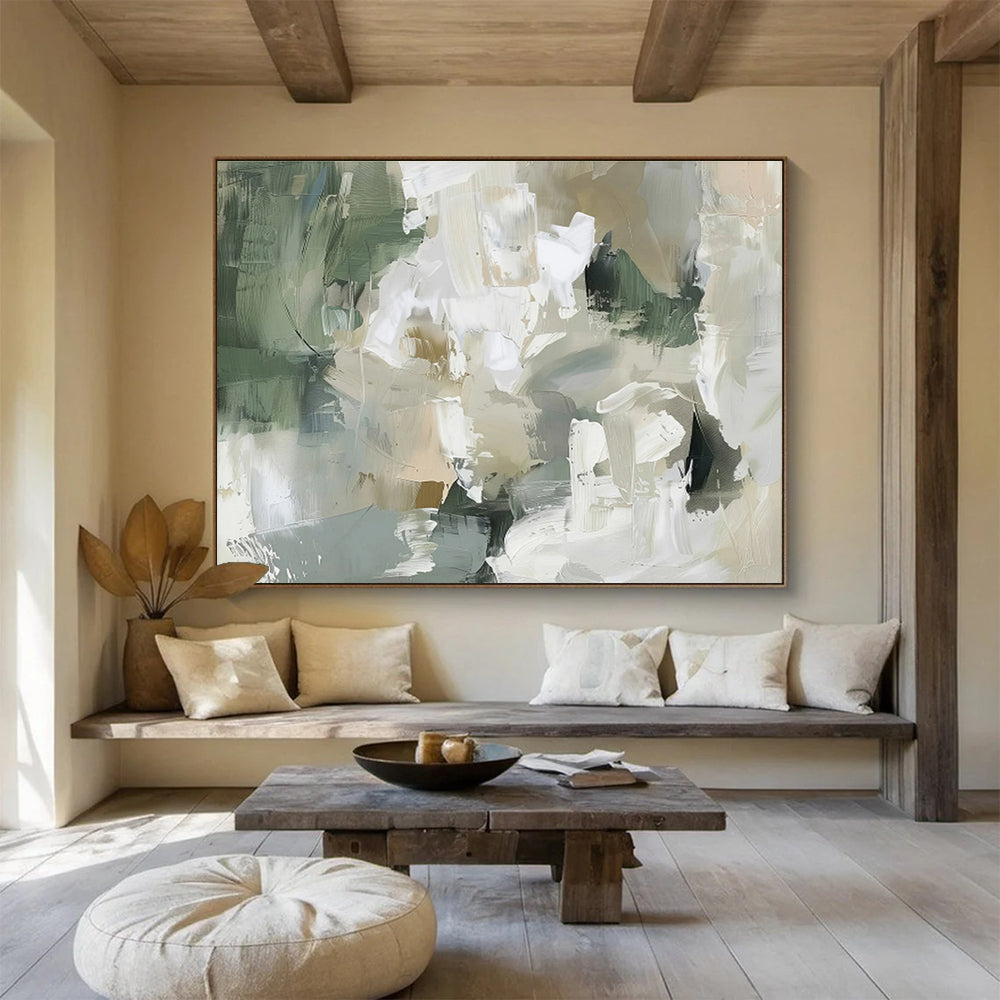 Earthy Tones Abstract - Greens, Beiges, and Textured Forms Painting On Canvas DKH045