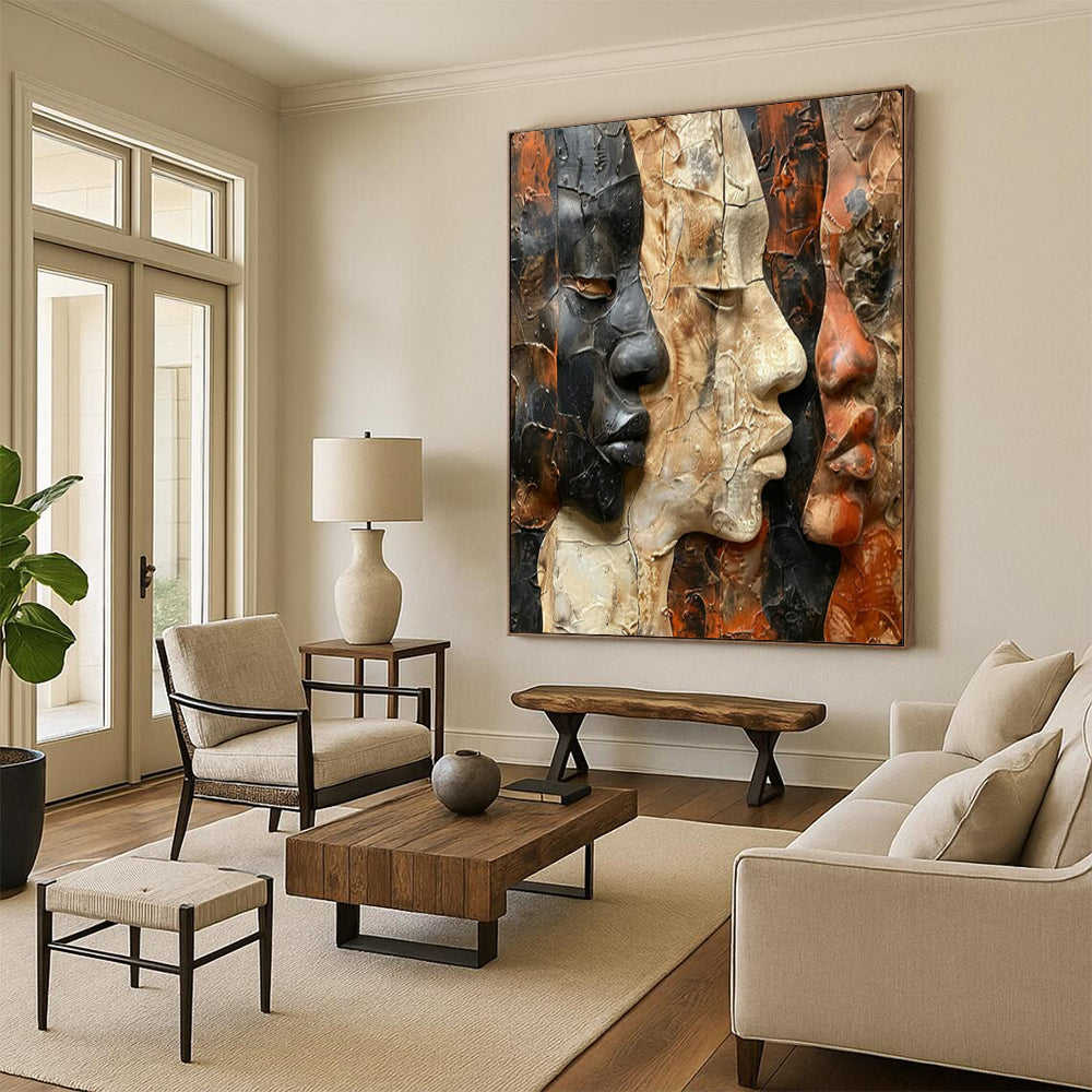 “Textured Multi - Face Sculpture - Like Art” – Mixed - Media Abstract Artwork On Canvas CT2157