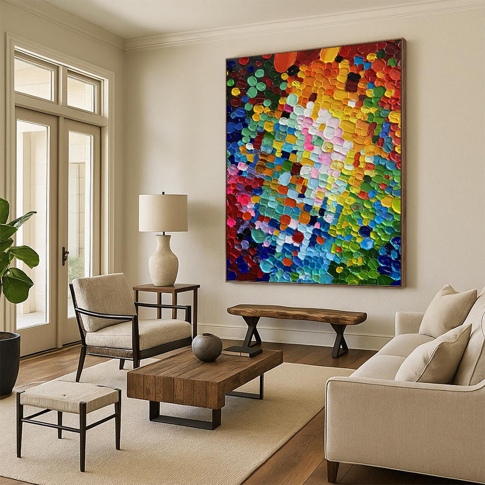 “Colorful Circular Abstraction” - Multicolor Circular Dots Abstract Painting On Canvas DKH1592