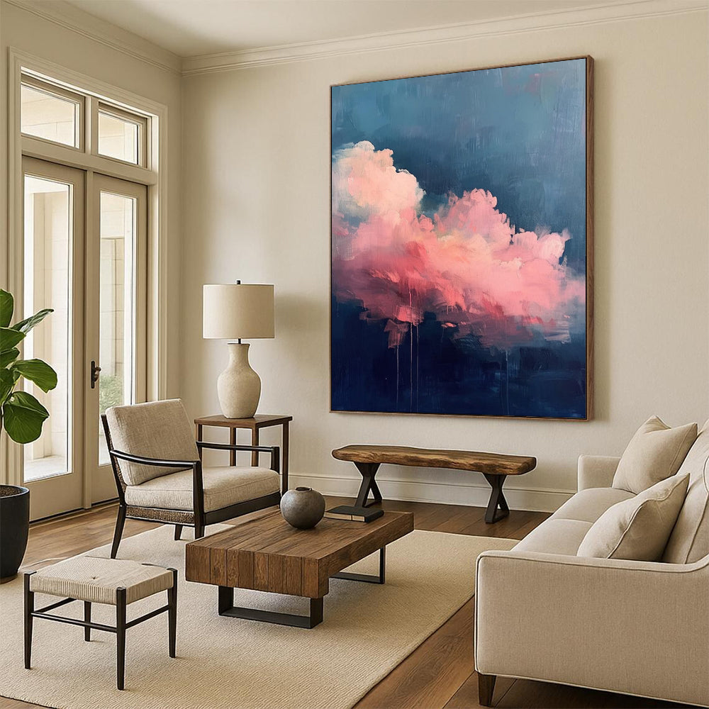 “Blending Pink Clouds and Dark Blue Background” - Abstract Cloud Decorative Painting CT1976