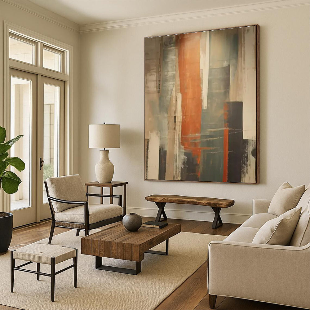 “Brown - Orange - Gray Abstract Layers” ,Abstract Acrylic Painting CT0813