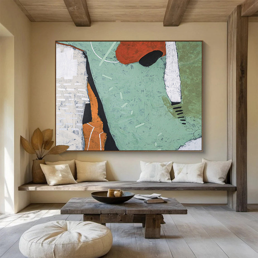 Vibrant Block Abstract with Pink, Teal, and Red, Modern Geometric Painting On Canvas DKH576