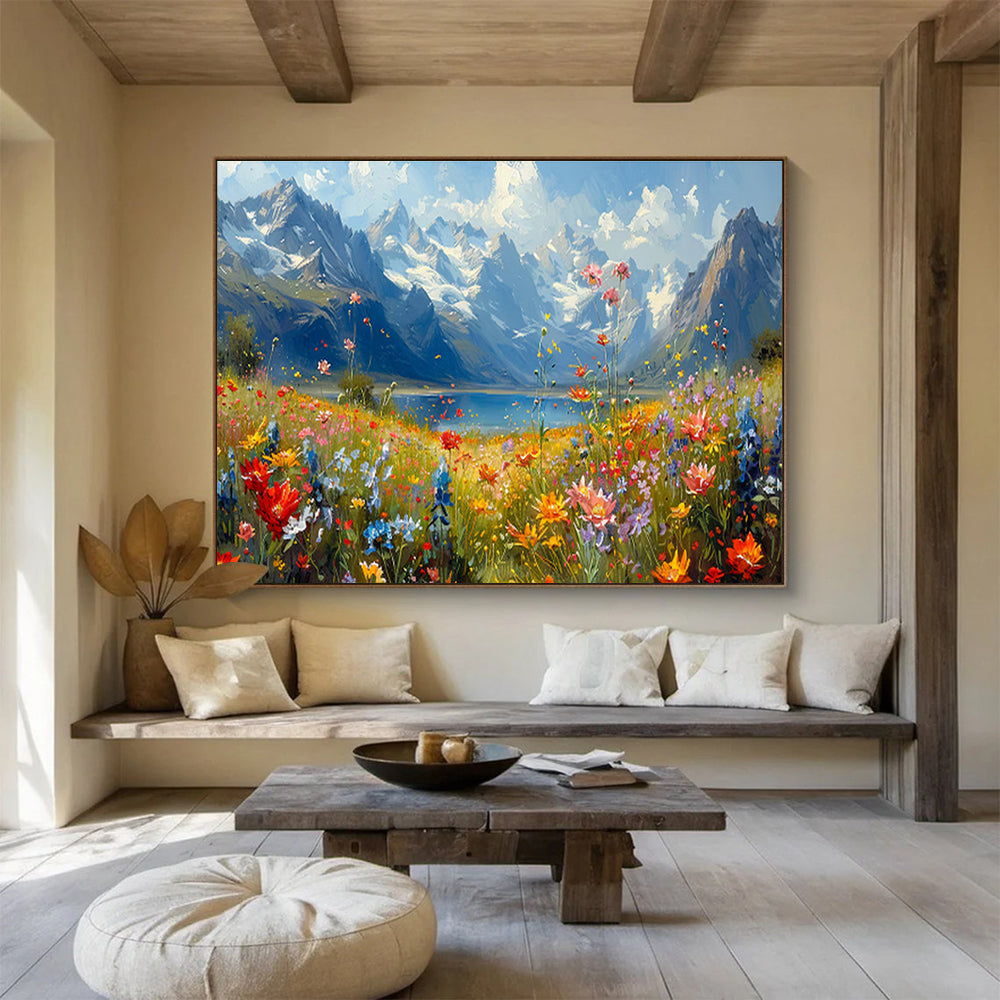 “Mountain Meadow”:Vibrant Impasto Nature Painting On Canvas DKH256