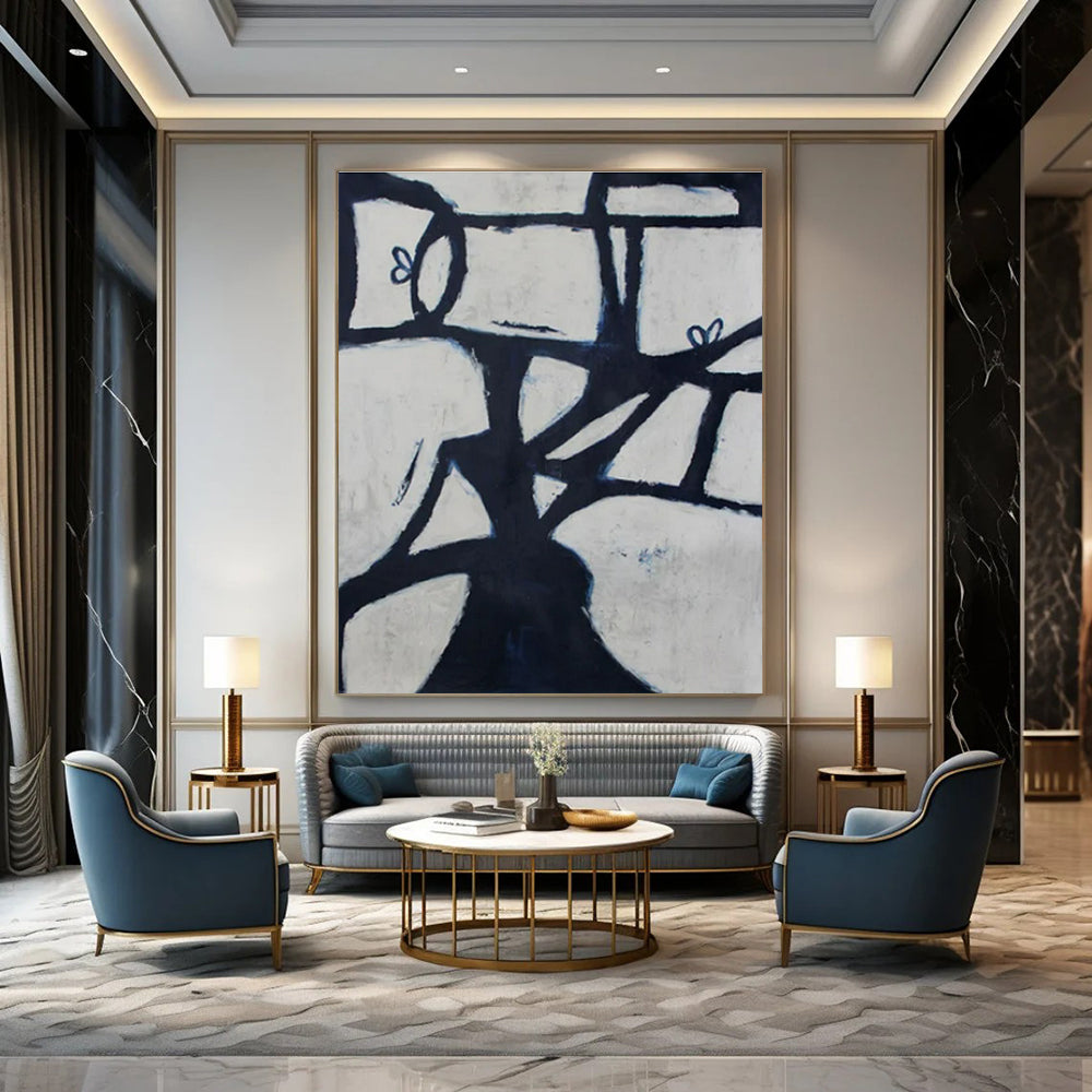 Black - White Geometric Tree - Geometric Abstract Acrylic Painting CT1418