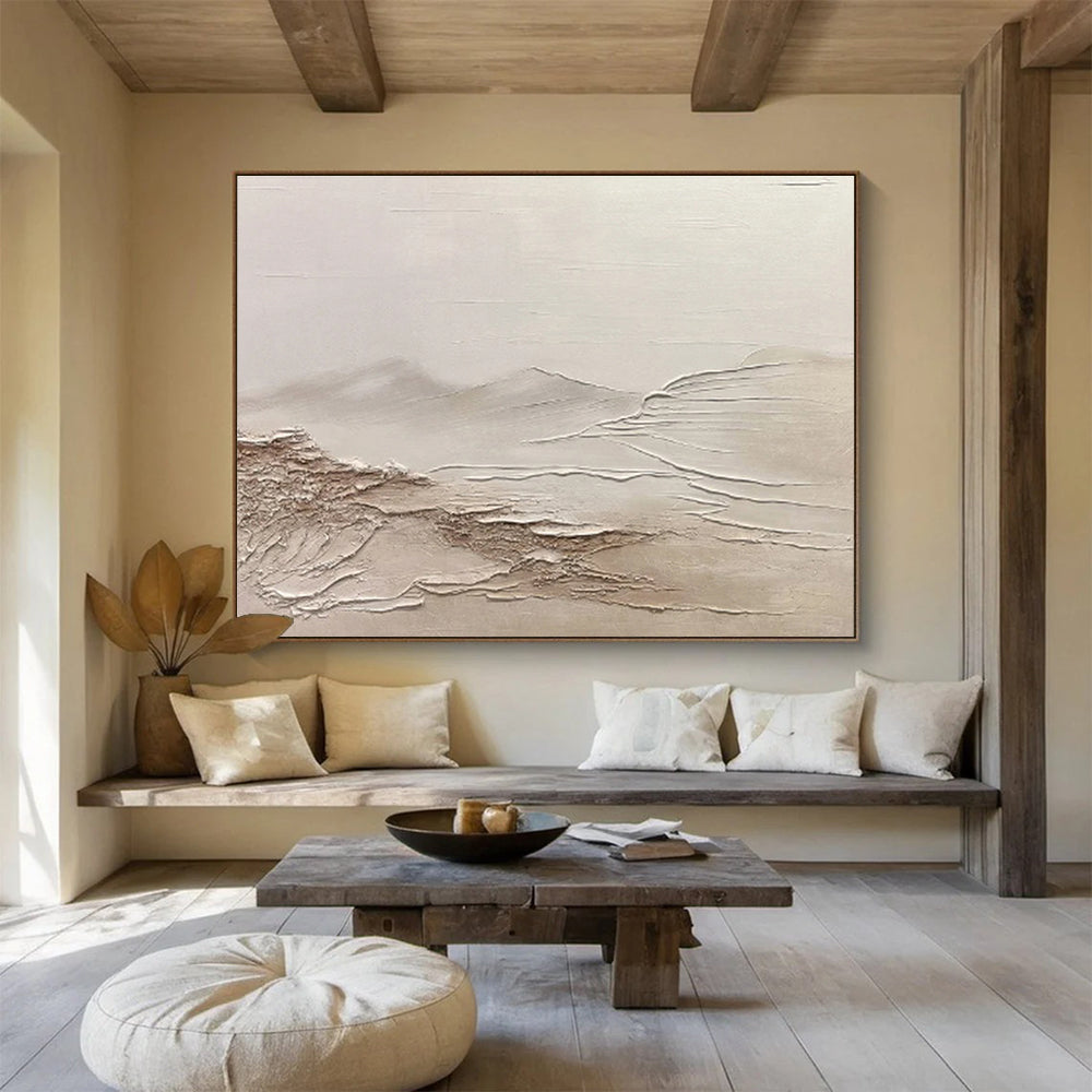 “Neutral Textured Landscape” Minimalist Impasto Painting On Canvas DKH465