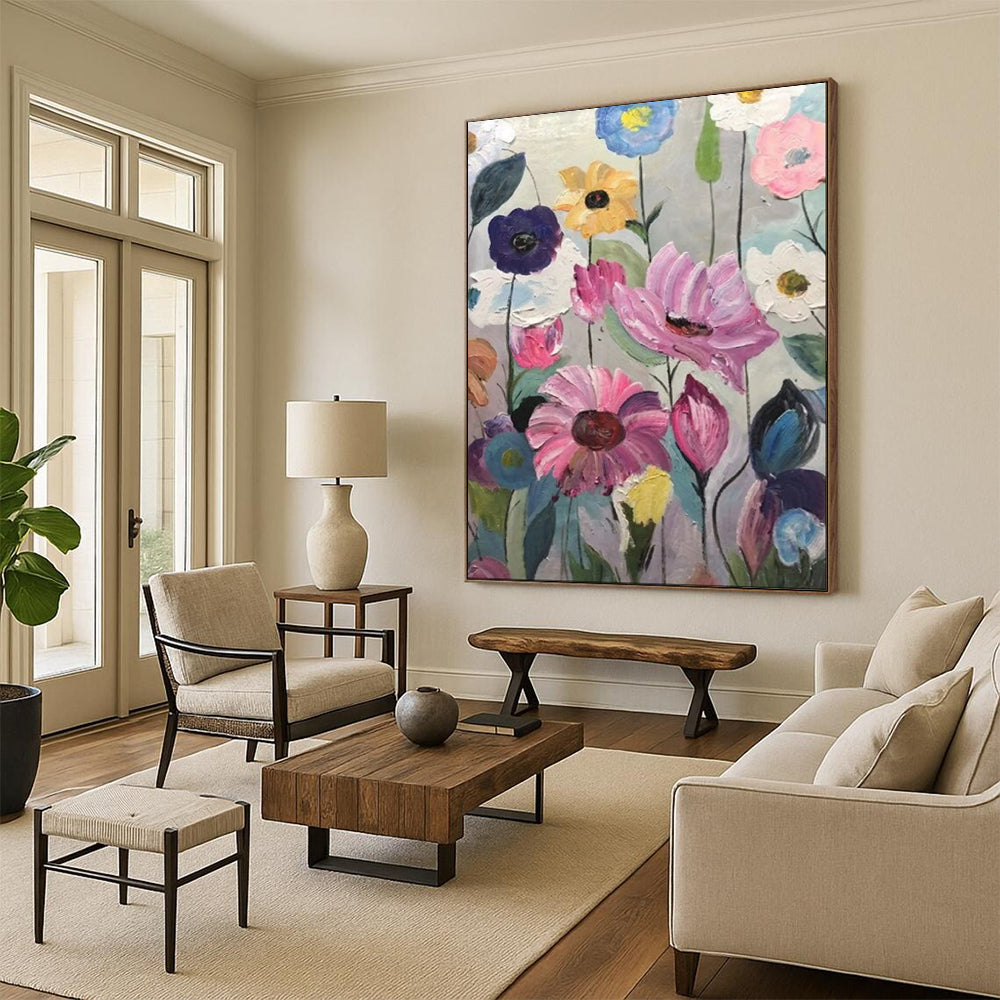 “Repetitive Colorful Blooms” – Textured Floral Oil CT2099
