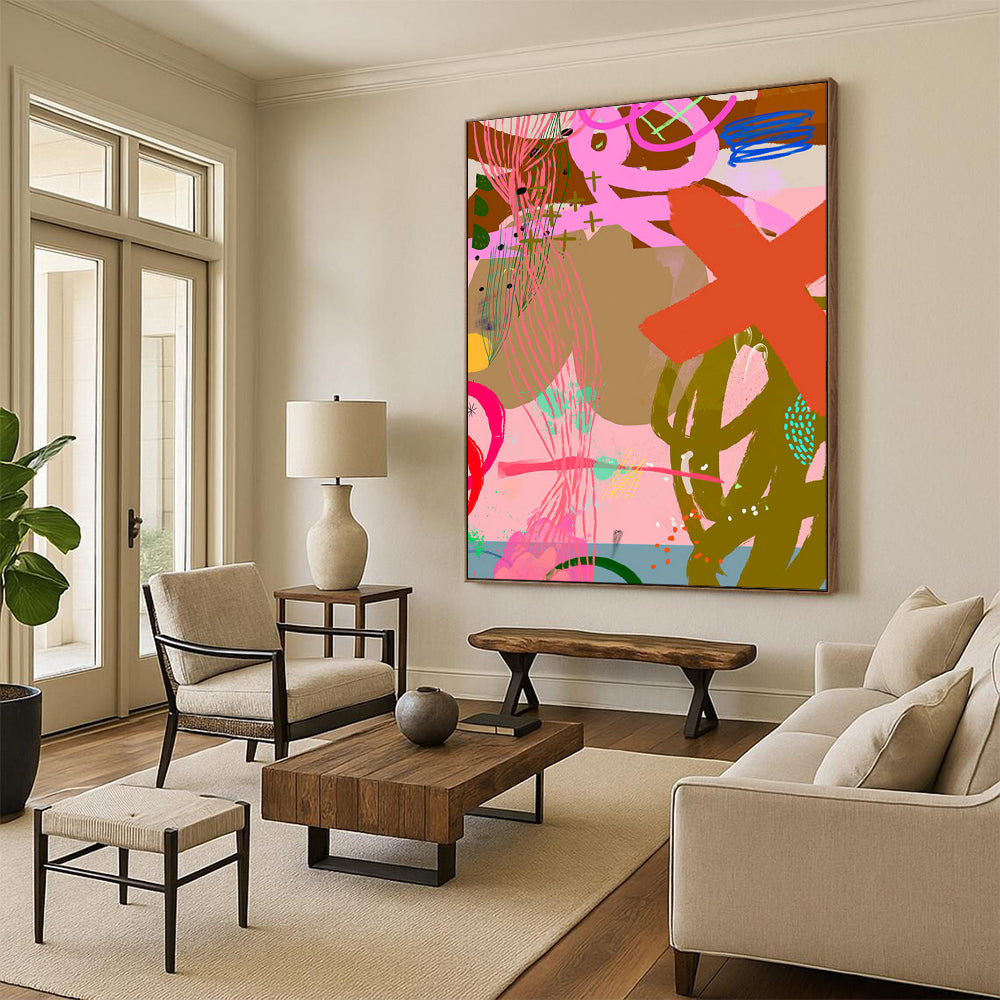 Pink, Green, Bold Doodles - "Playful Doodleland" - Abstract Expressionist Painting CT1857
