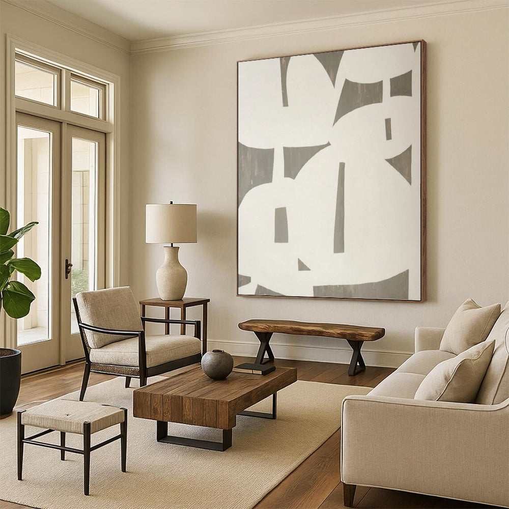 “Gray and White Geometric Abstraction” - Minimalist Abstract Painting On Canvas DKH1075