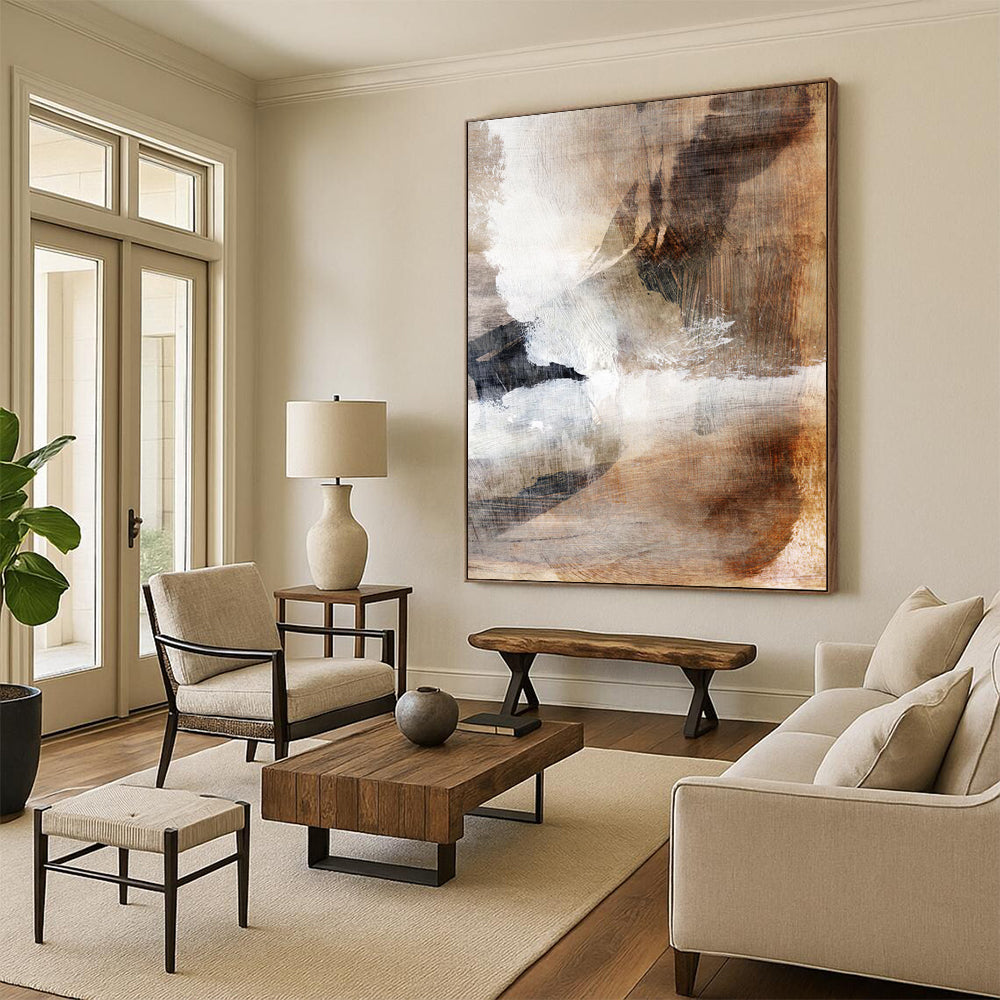 “Earthy Abstract Textures” - Brown, White, and Black Abstract Painting On Canvas DTP209