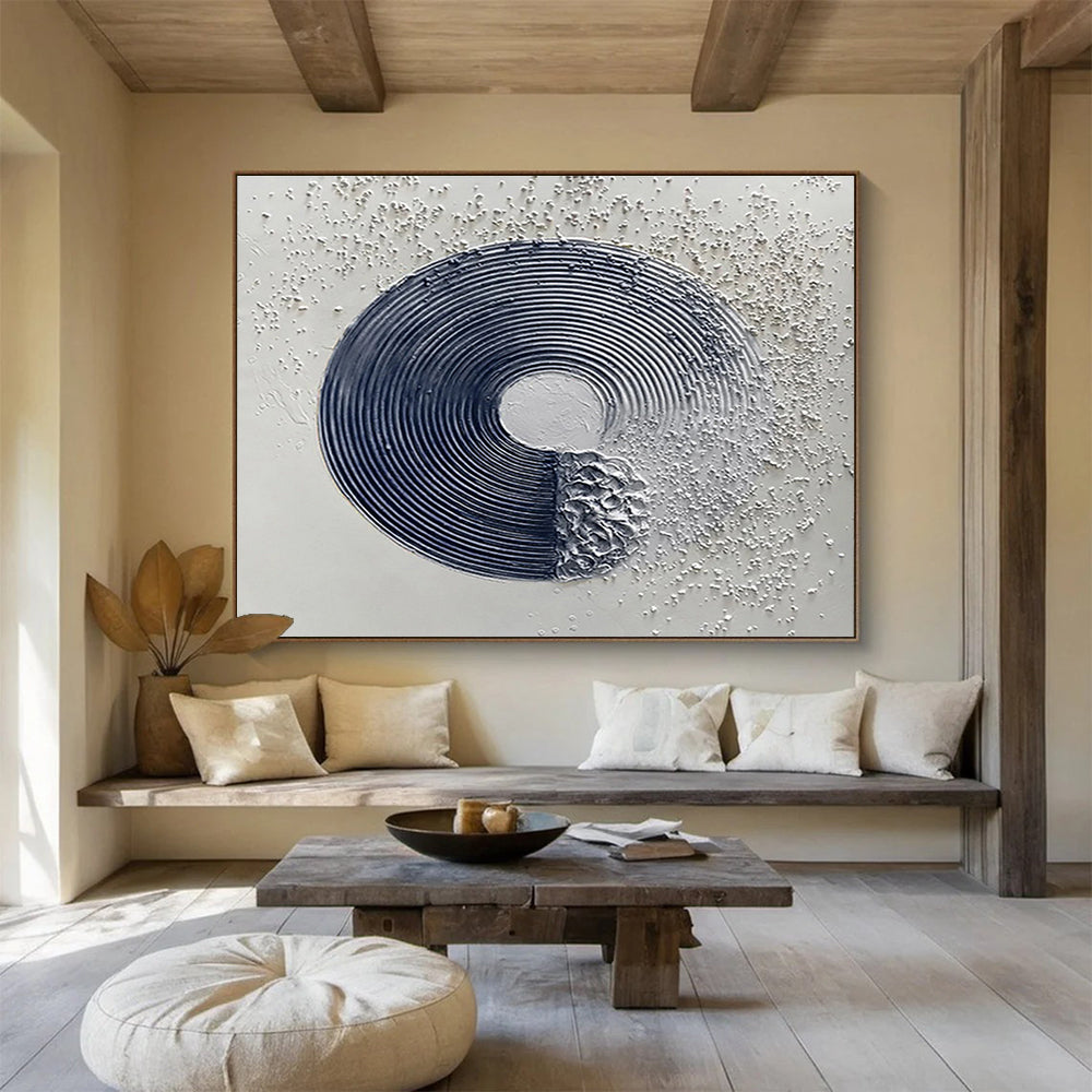 Textured Circle and Dots Black White 3D - like Painting On Canvas DKH211